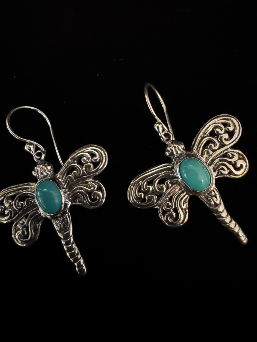 Genuine Turquoise Sterling, silver Dragonfly Dangle Earrings - Women Jewelry